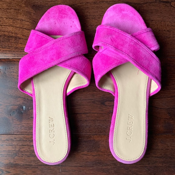 J. Crew Shoes - J Crew Cora Fuschia Suede Crisscross Sandal Slide